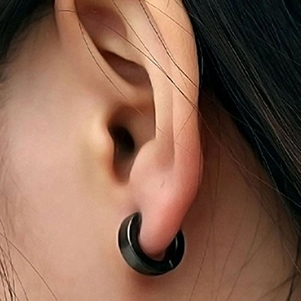 Stainless Steel Black Silver Non Pierced Hoop Bali Earring Pair Bulk