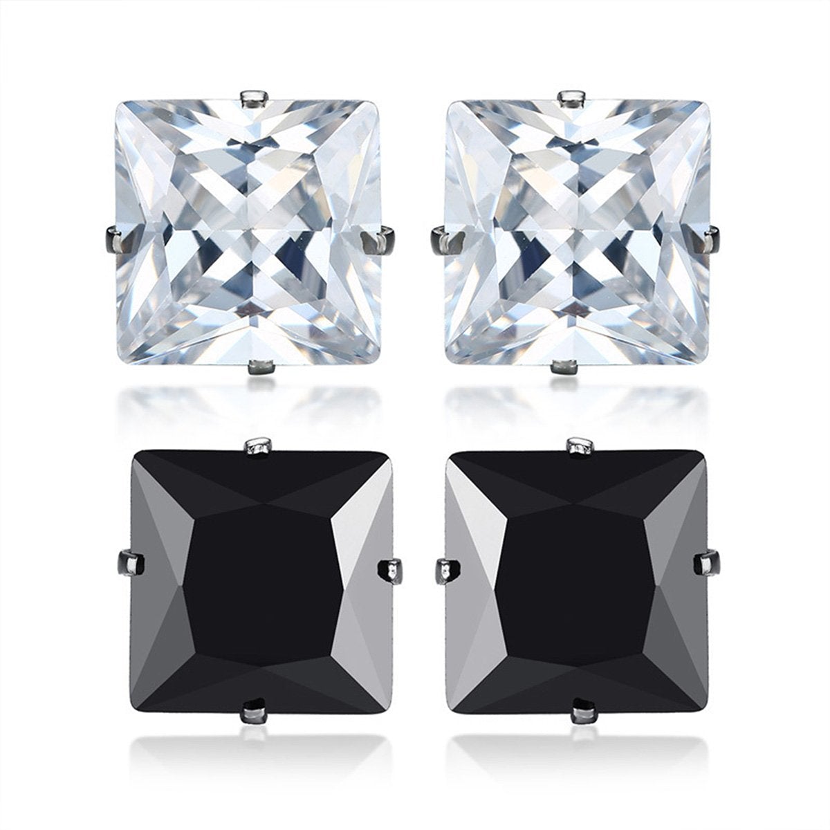 Stainless Steel Crystal CZ Black Silver Combo Stud Earring Pairs Bulk Main image