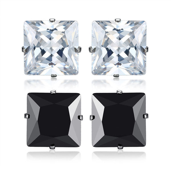 Stainless Steel Crystal CZ Black Silver Combo Stud Earring Pairs Bulk Main image