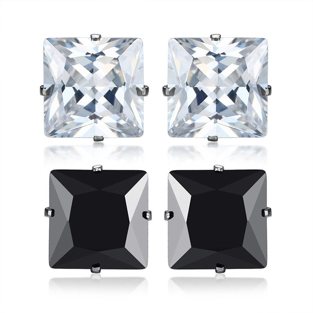 Stainless Steel Crystal CZ Black Silver Combo Stud Earring Pairs Bulk