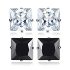 Stainless Steel Crystal CZ Black Silver Combo Stud Earring Pairs Bulk