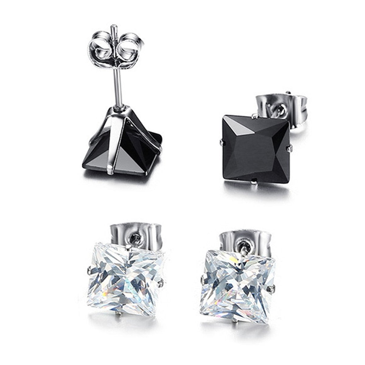 Stainless Steel Crystal CZ Black Silver Combo Stud Earring Pairs Bulk Secondary image