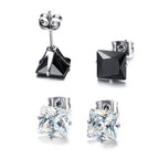 Stainless Steel Crystal CZ Black Silver Combo Stud Earring Pairs Bulk