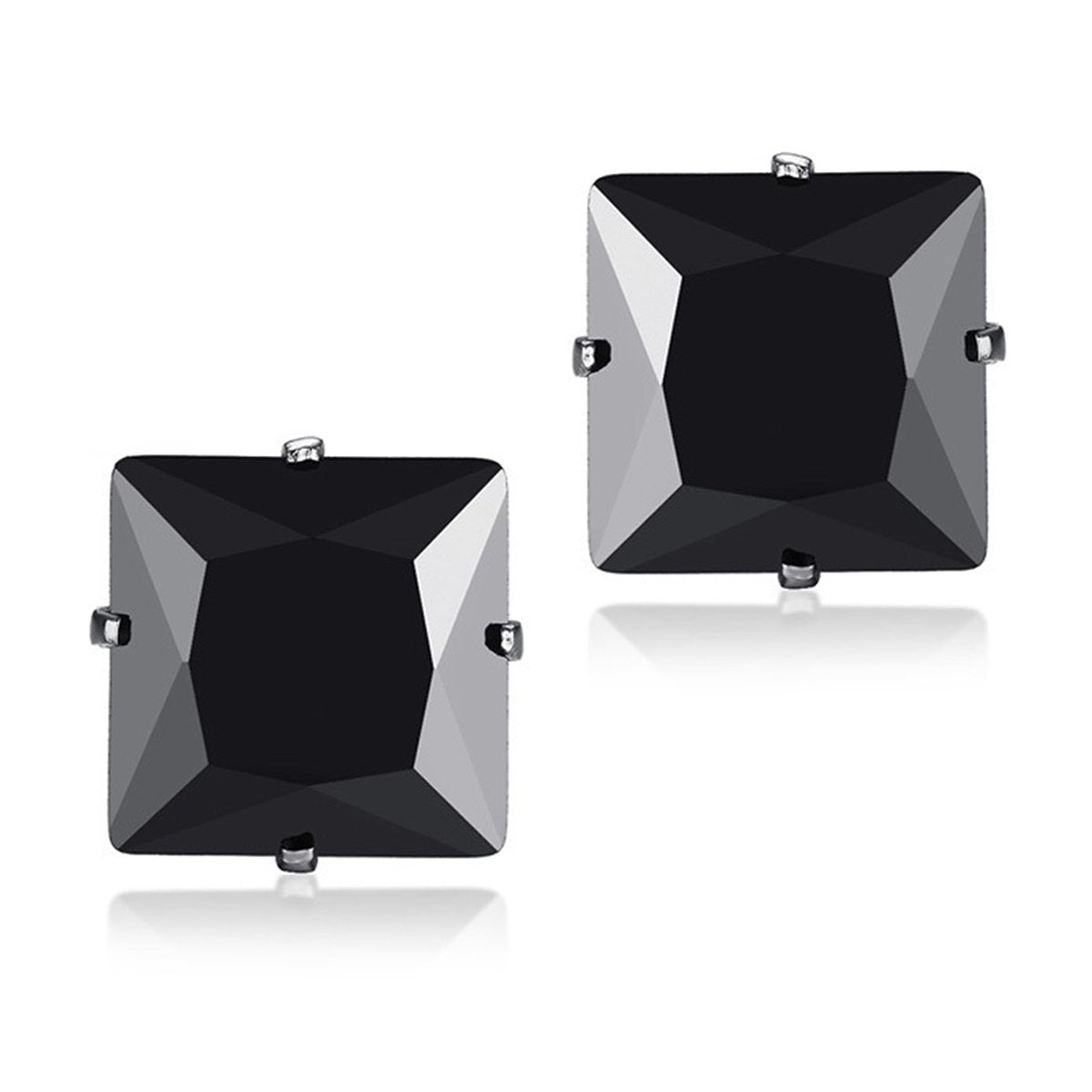 Square Stainless Steel Black Crystal Rhodium Pierced Stud Earring Pair Main image