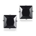 Square Stainless Steel Black Crystal Rhodium Pierced Stud Earring Pair