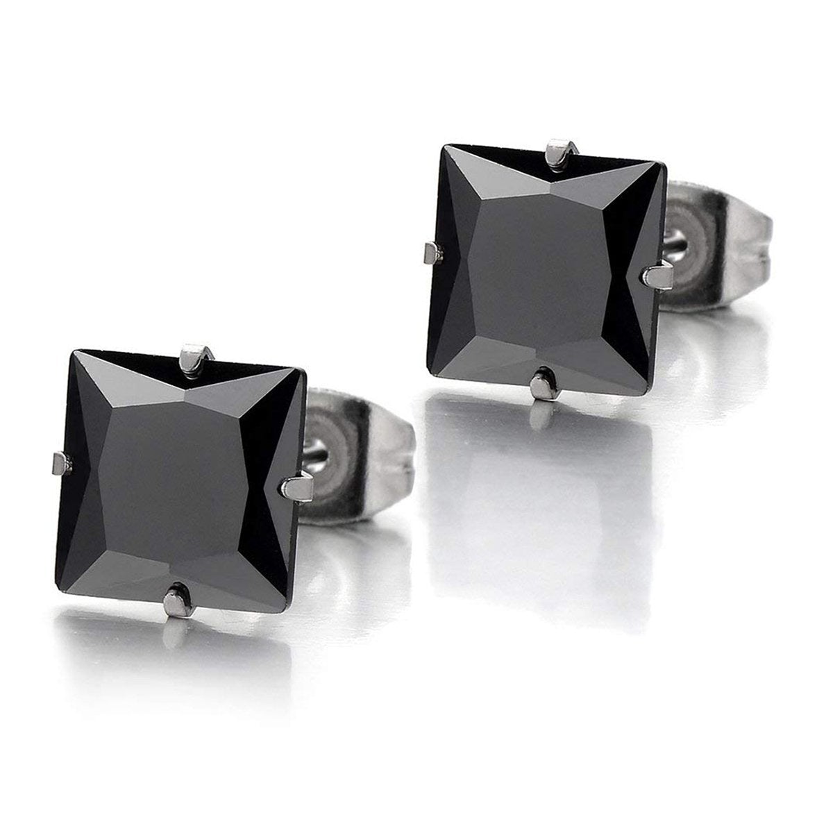 Square Stainless Steel Black Crystal Rhodium Pierced Stud Earring Pair Secondary image