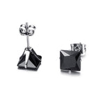 Square Stainless Steel Black Crystal Rhodium Pierced Stud Earring Pair