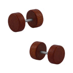 Dumbell Barbell Wooden Brown Silver Ear Stud Earring Pair Boys Bulk