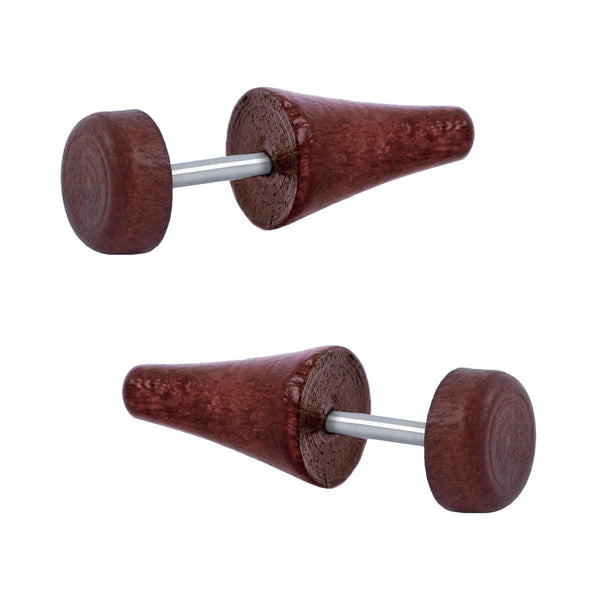 Triangle Dumbell Barbell Wooden Brown Silver Rhodium Ear Stud Earring Pair Boys Men Secondary image