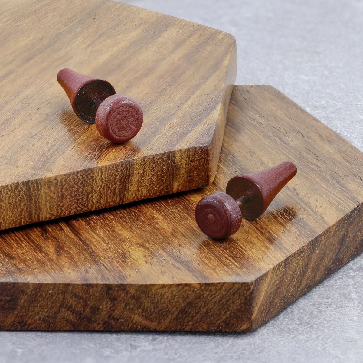 Triangle Dumbell Barbell Wooden Brown Silver Rhodium Ear Stud Earring Pair Boys Men Main image