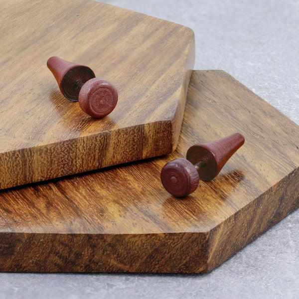 Triangle Dumbell Barbell Wooden Brown Silver Rhodium Ear Stud Earring Pair Boys Men Main image