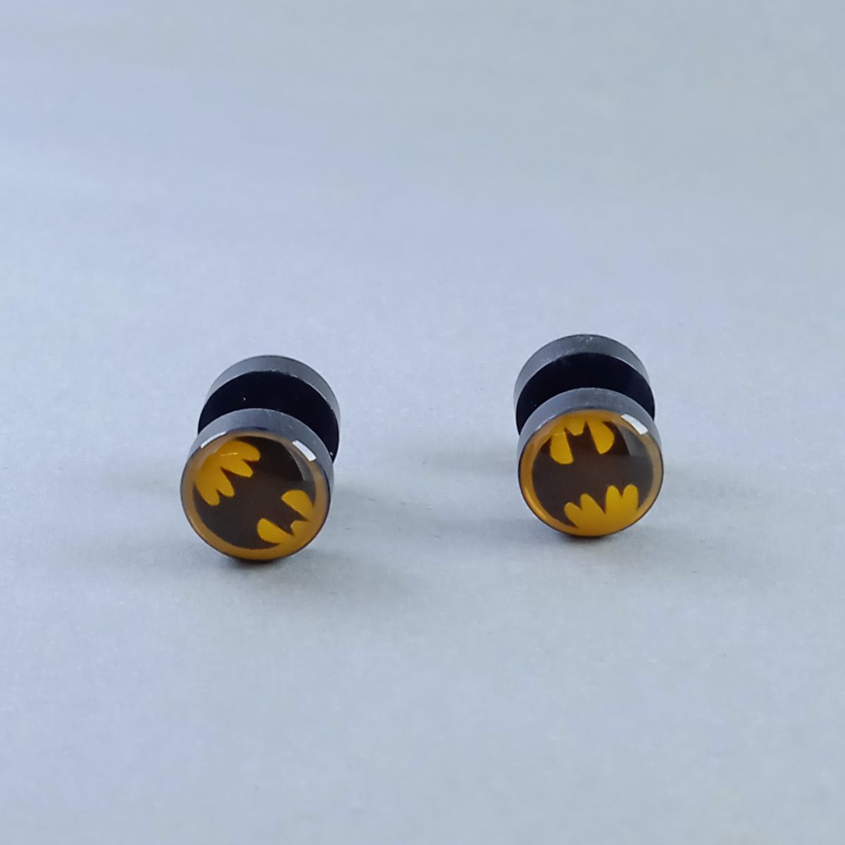 Batman Black Yellow Stainless Steel Stud Earring Pair For Men Bulk