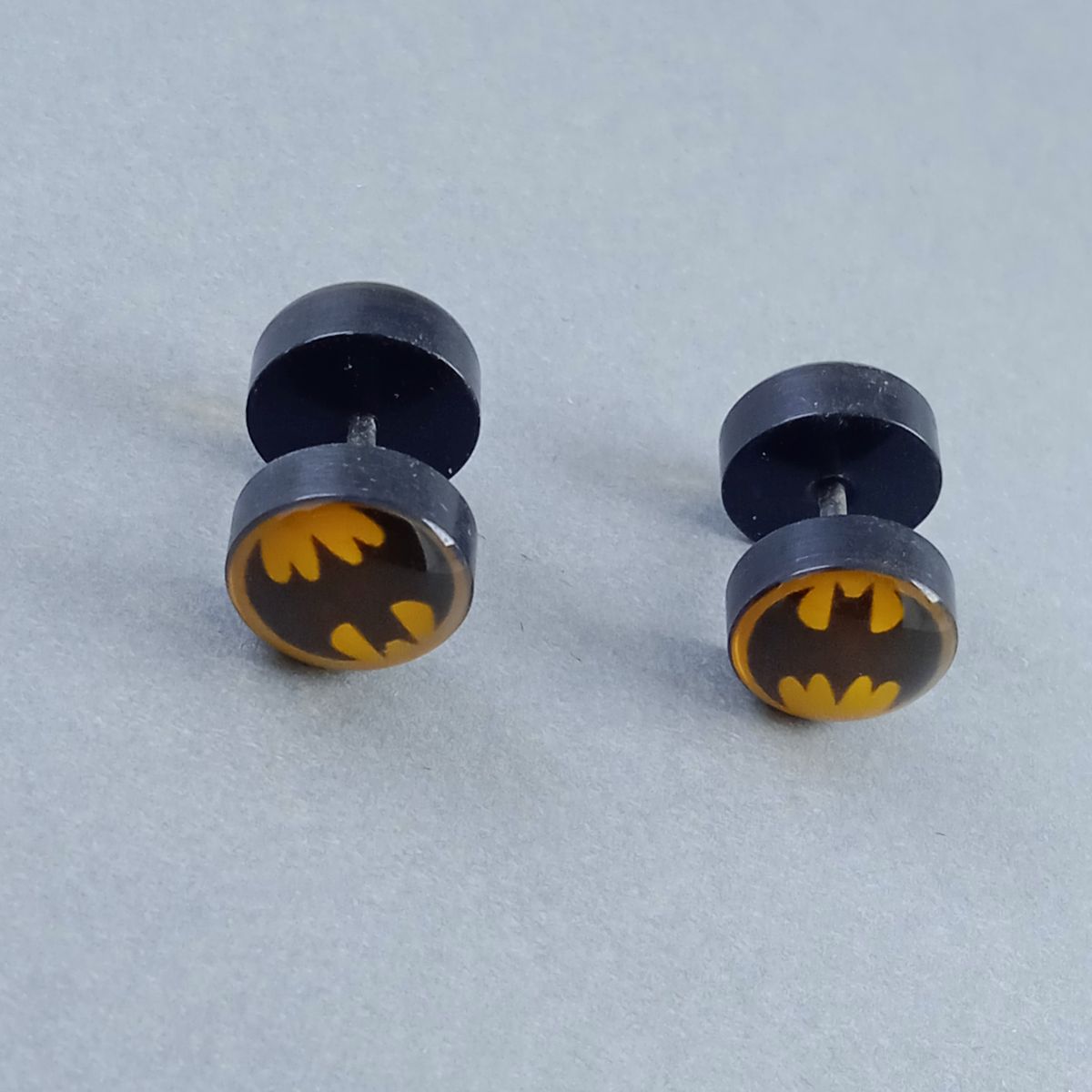 Batman Black Yellow Stainless Steel Stud Earring Pair For Men Bulk Secondary image