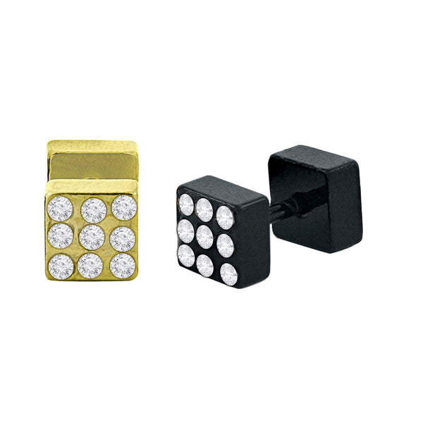 Stainless Steel Gold Black Rhodium CZ Pierced Stud Earring Pair Bulk Secondary image