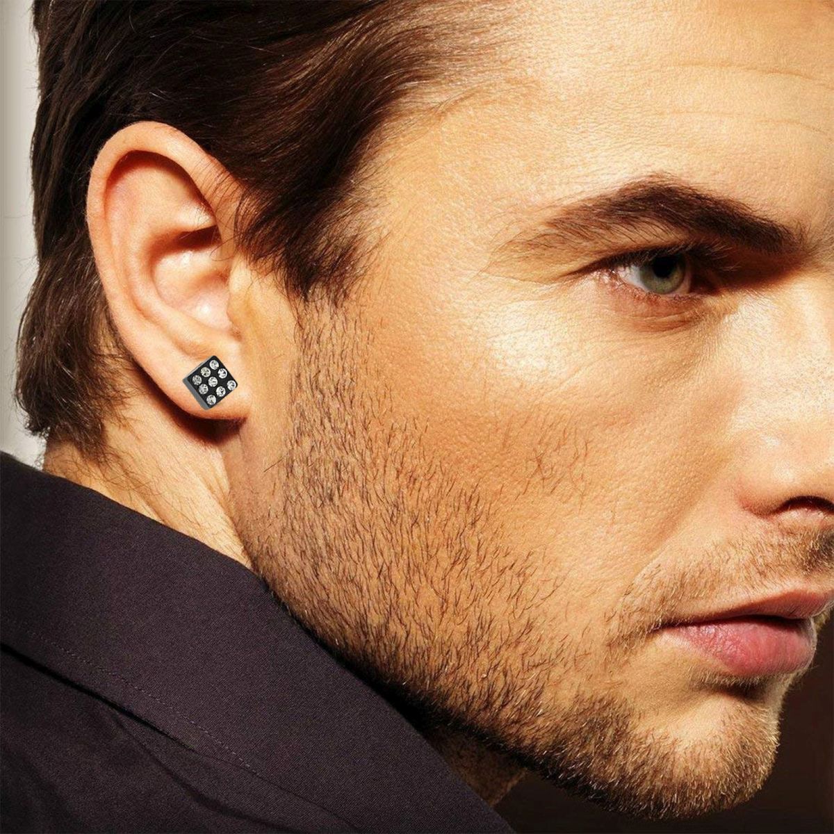 Stainless Steel Gold Black Rhodium CZ Pierced Stud Earring Pair Bulk