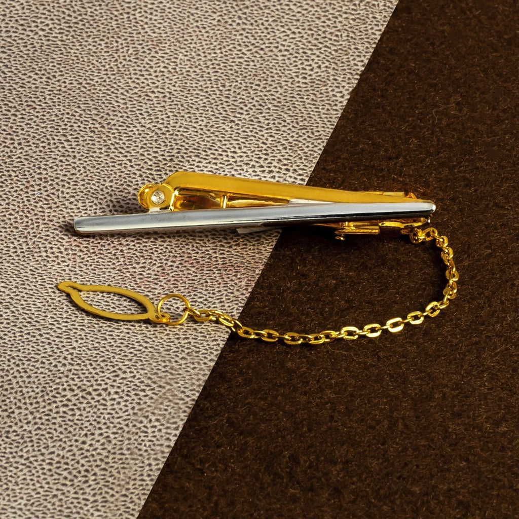 Plain 18K Gold CZ Formal Shirt Tie Pin Clip For Men Bulk
