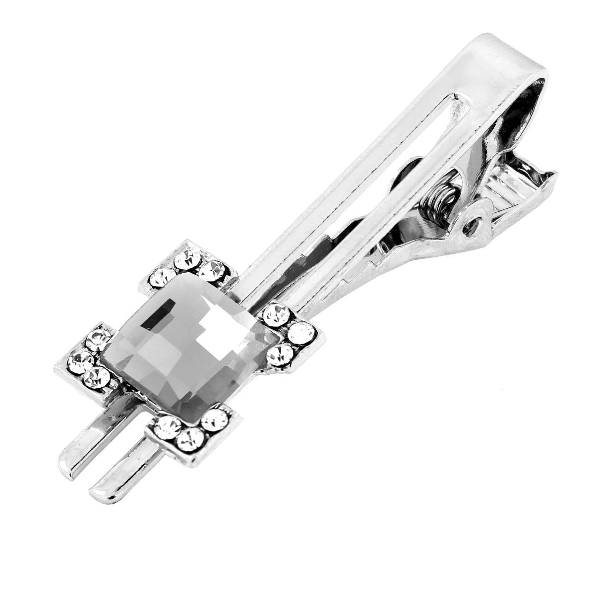 Faceted Grey Crystal Cz Formal Shirt Tie Pin Clip Branded Gift Box Main image