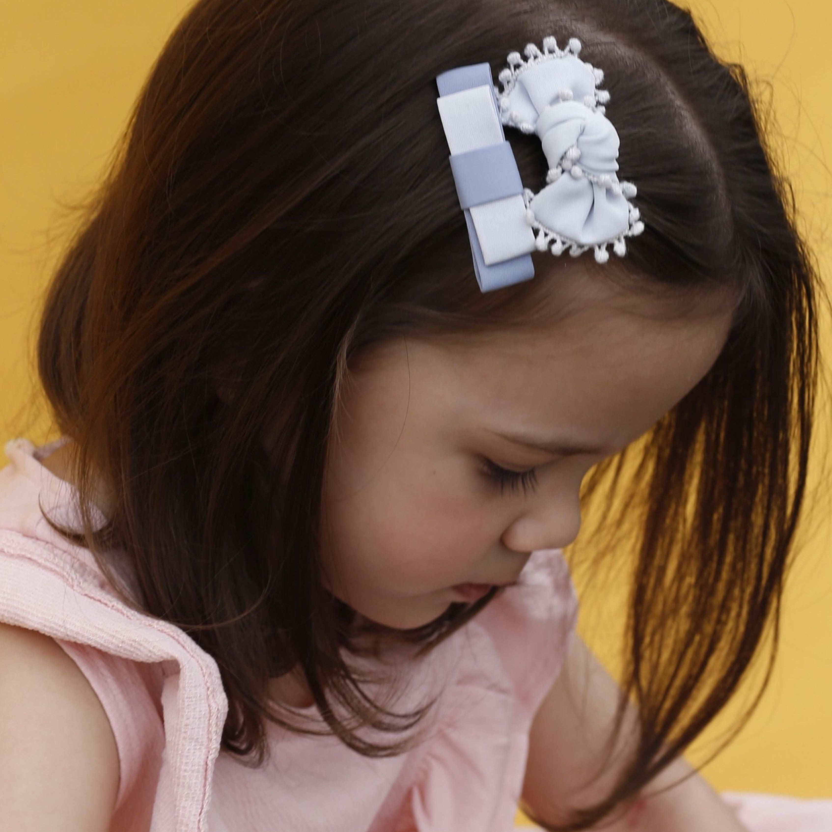 Beauty Grey Blue Fabric Hair Clip Accessories Pack Of 2 Pcs Girl Bulk Secondary image