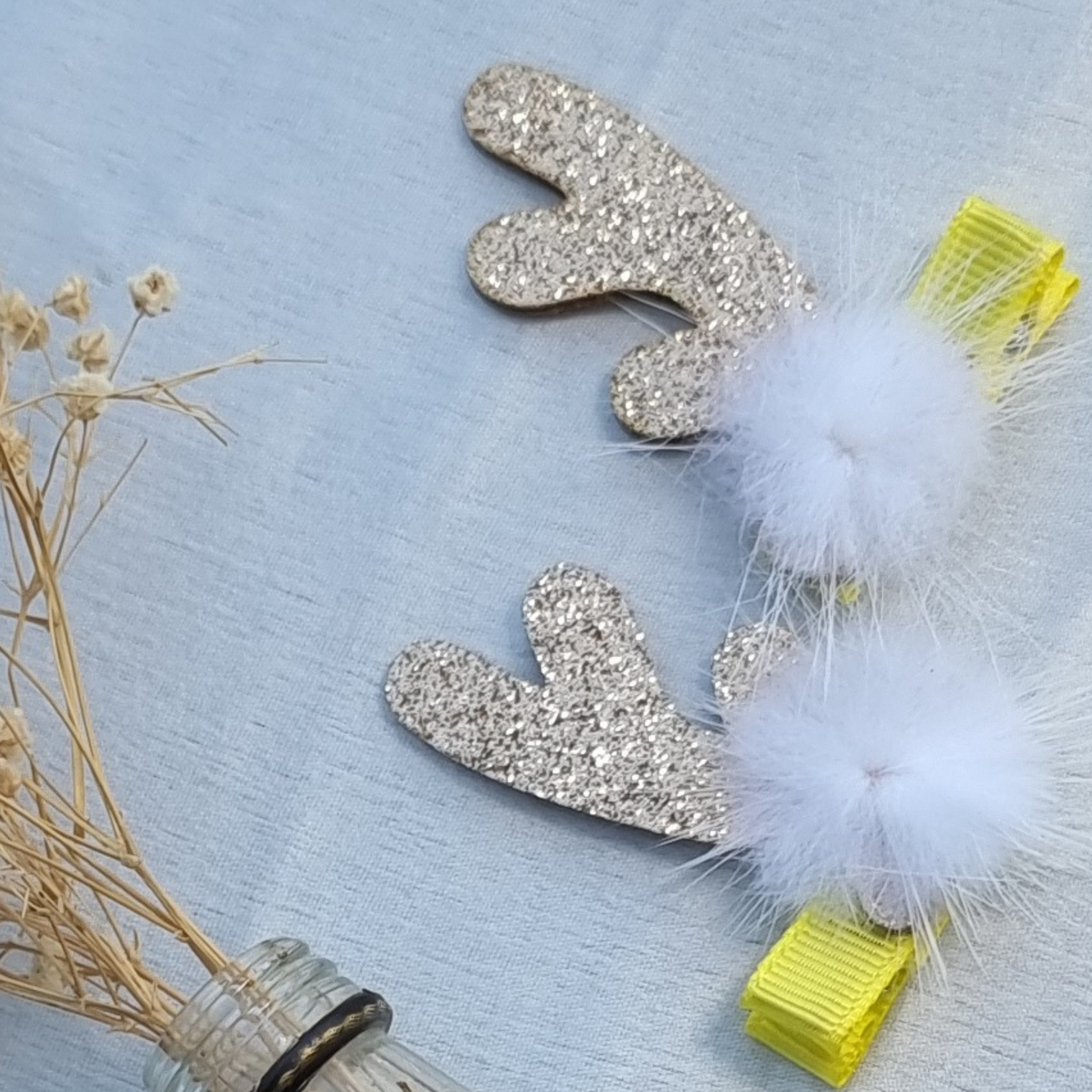 Reindeer Tale Silver Yellow Fabric Hair Clip Accessories Pack Of 2 Pcs For Girl Women Main image