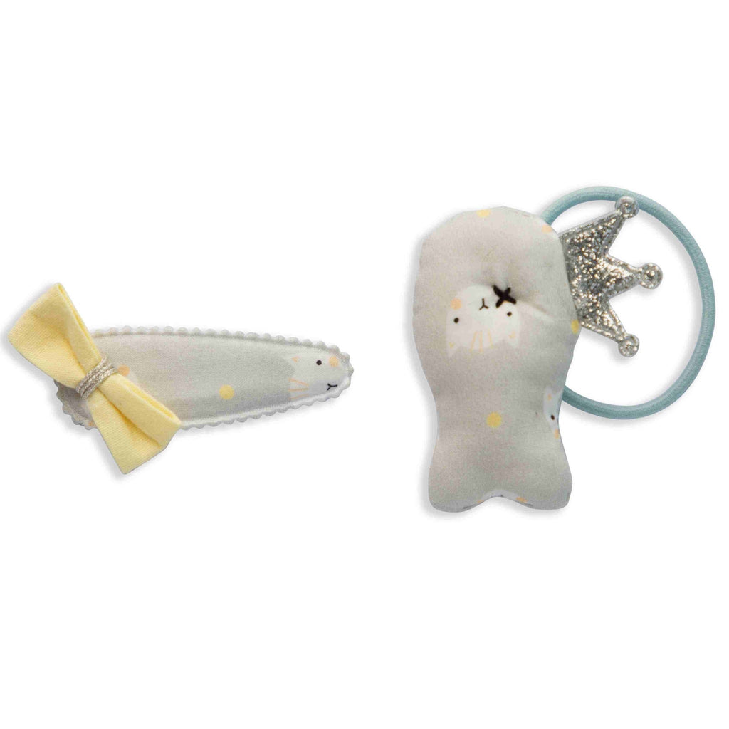 White Yellow Fabric Hair Clip Accessories Pack Of 2 Pcs Girl Bulk
