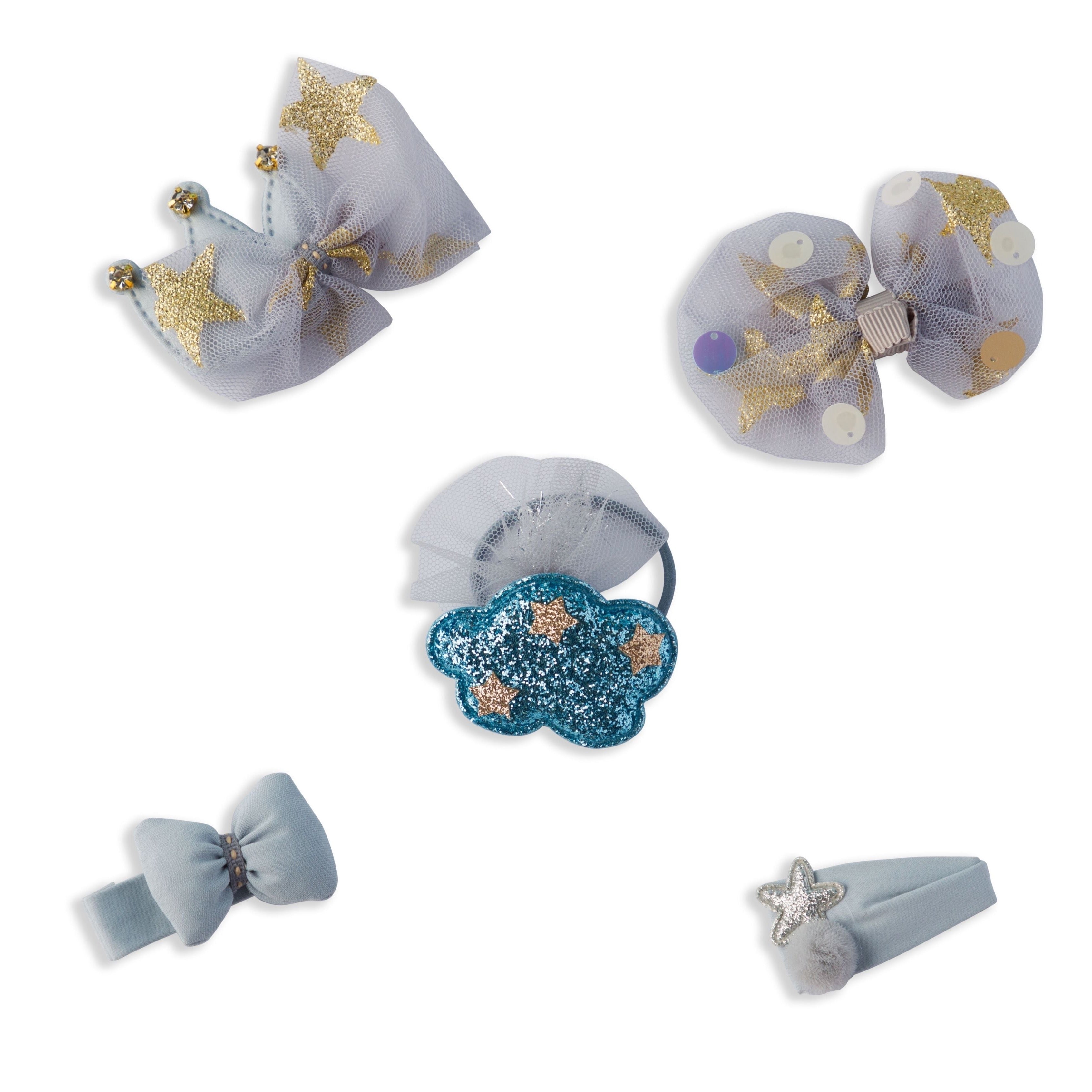Glitter All The Way Blue Cubic Zirconia Fabric Hair Clip Band Accessories Pack Of 5 Pcs For Girl Women Secondary image
