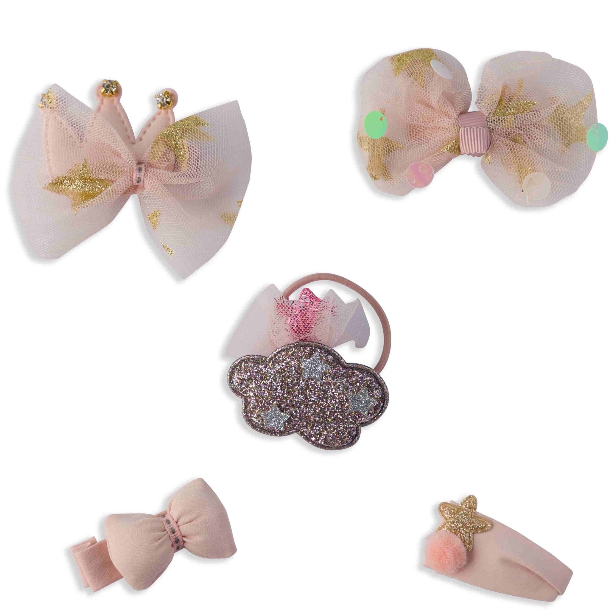 Glitter All The Way Pink Fabric Hair Clip Band Accessories Pack Of 5 Pcs For Girl Women Secondary image