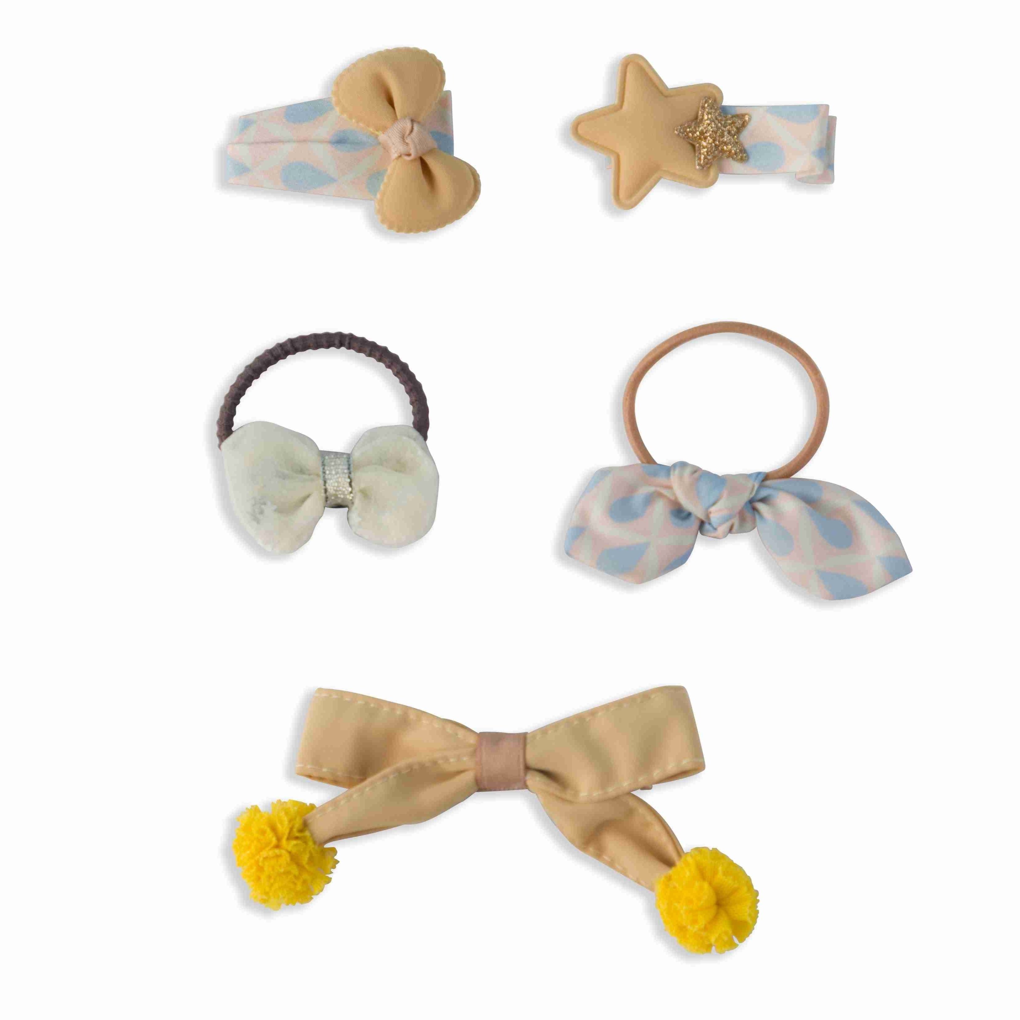 Fancy Beige Yellow White Fabric Hair Clip Band Accessories Pack Of 5 Pcs For Girl Women Secondary image