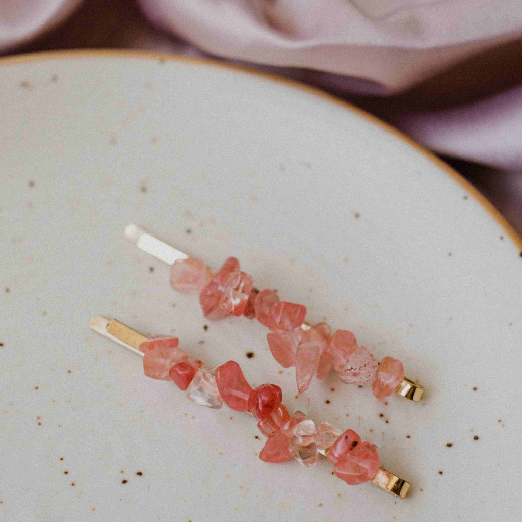 Strawberry Delight Acrylic 18K Gold Anti Tarnish Pink Beige Hair Clip Accessories Pack Of 2 Pcs For Girl Women