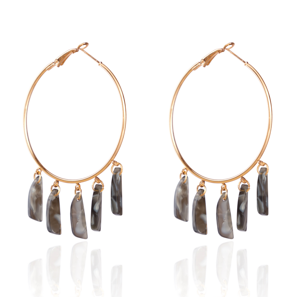 Hoop Drama Acrylic 18K Gold Anti Tarnish Black Hoop Chandelier Earring For Women