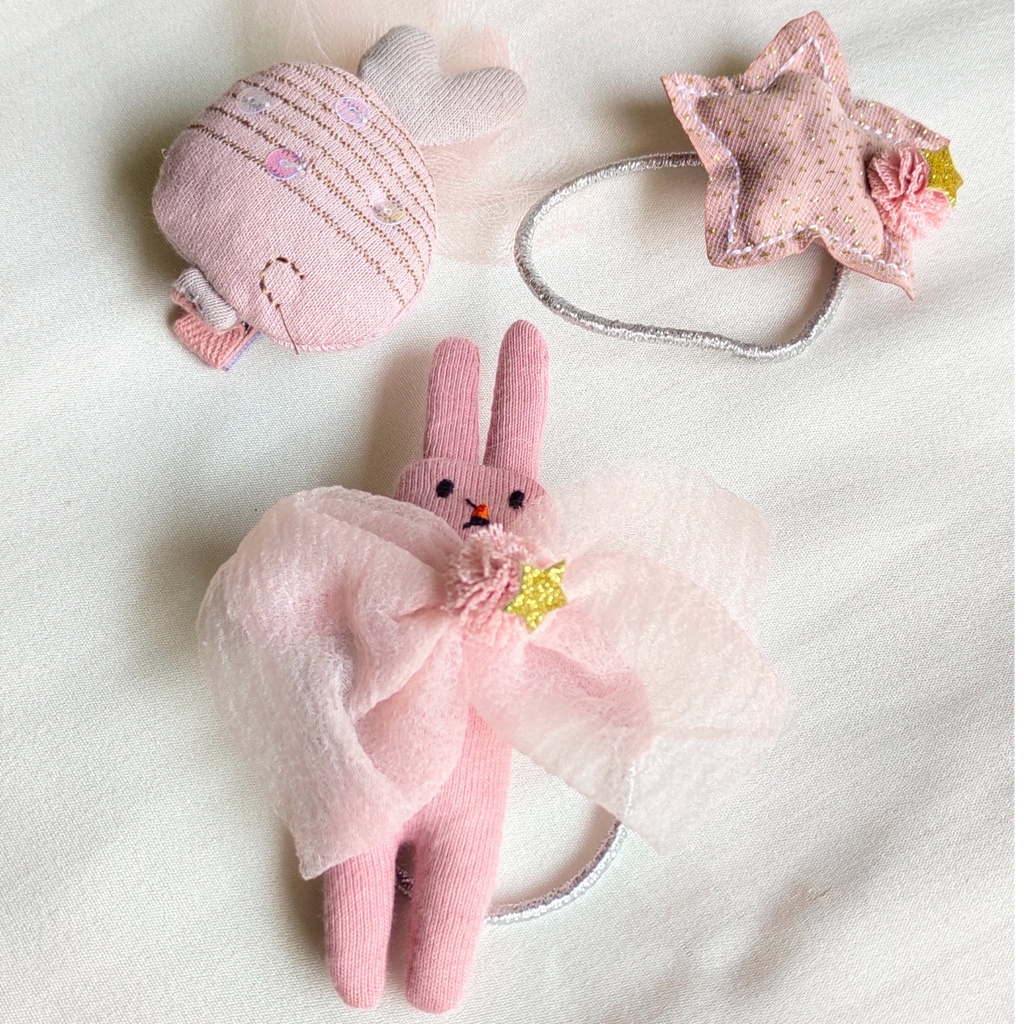Wonderland Baby Pink Fabric Hair Clip Band Accessories Pack Of 3 Pcs For Girl Women