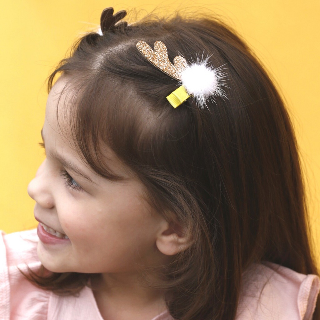 Reindeer Tale Silver Yellow Fabric Hair Clip Accessories Pack Of 2 Pcs For Girl Women
