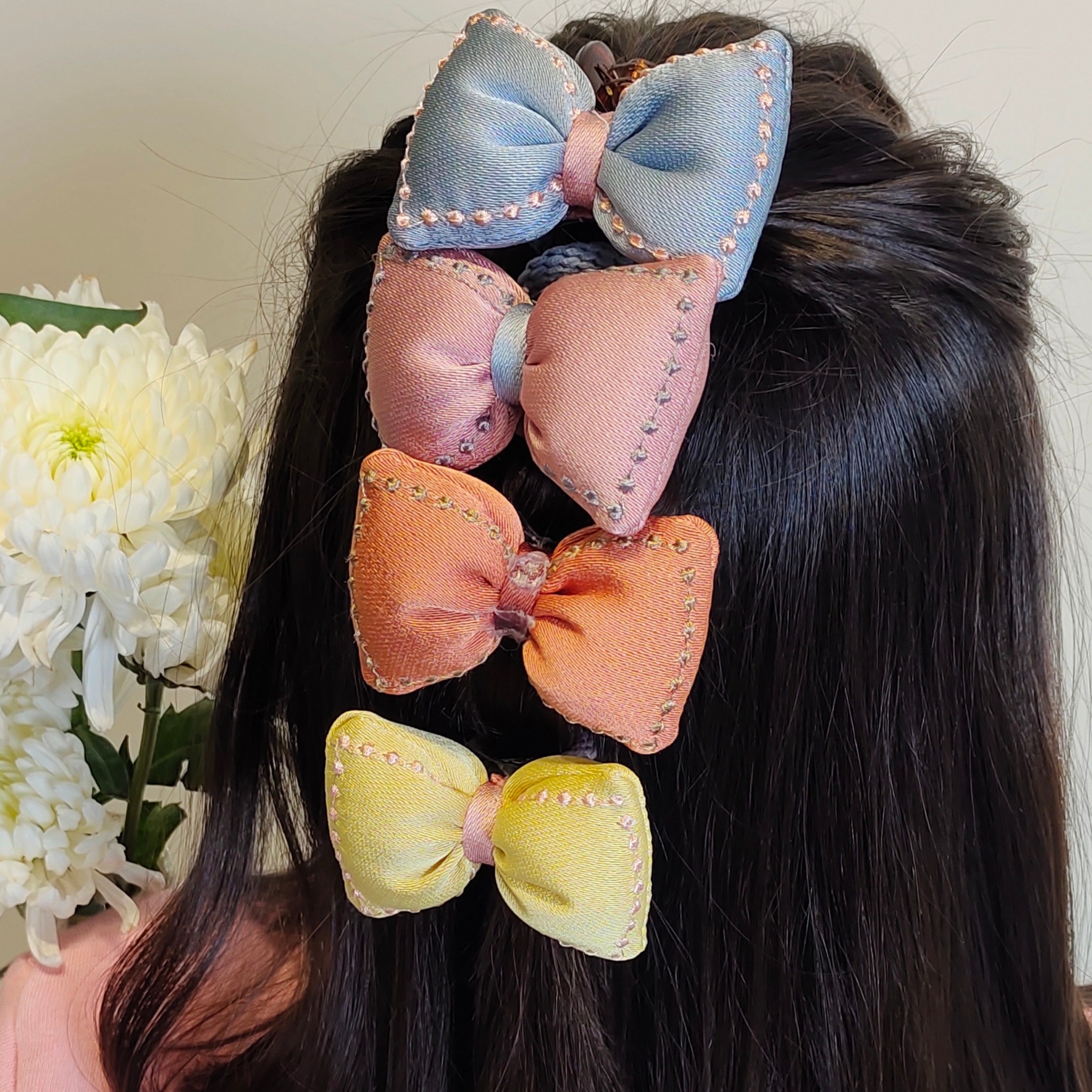 Rainbows Multi Fabric Hair Clip Accessories Pack Of 4 Pcs Girl Bulk Main image