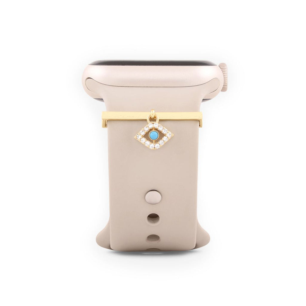 Evil Eye Shape Pendant Decorative Ring Loops Gold Cubic Zirconia Copper Watch Charm Band For Women