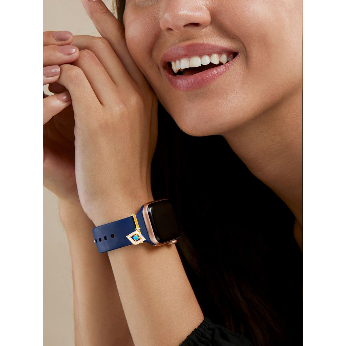 Evil Eye Shape Pendant Decorative Ring Loops Gold Cubic Zirconia Copper Watch Charm Band For Women