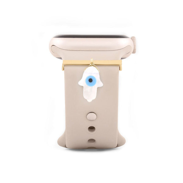 Evil Eye Hamsa Hand Shape Pendant Decorative Ring Loops Copper Mother Of Pearl Gold Watch Charm Band For Women Main image