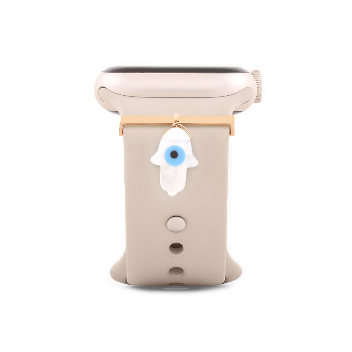 Evil Eye Hamsa Hand Shape Pendant Decorative Ring Loops Copper Mother Of Pearl Gold Watch Charm Band For Women Secondary image