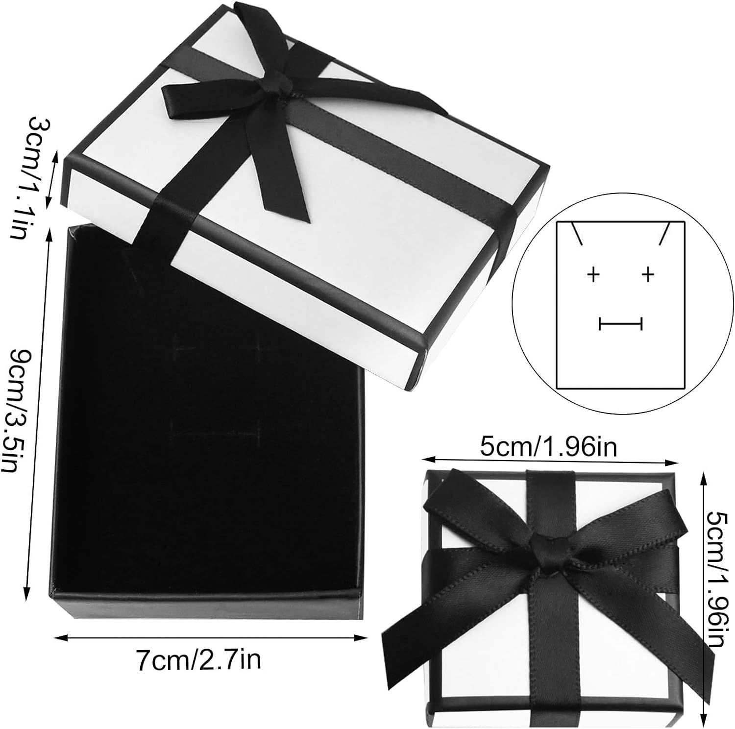 White Black Readymade Rectangle Gift Box 9 Cm X 7 Cm Bulk