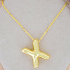 A Party Balloon Bubble Puffed Initial Alphabet Letter 18K Glossy Gold Anti Tarnish Pendant Chain