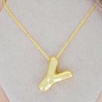 A Party Balloon Bubble Puffed Initial Alphabet Letter 18K Glossy Gold Anti Tarnish Pendant Chain