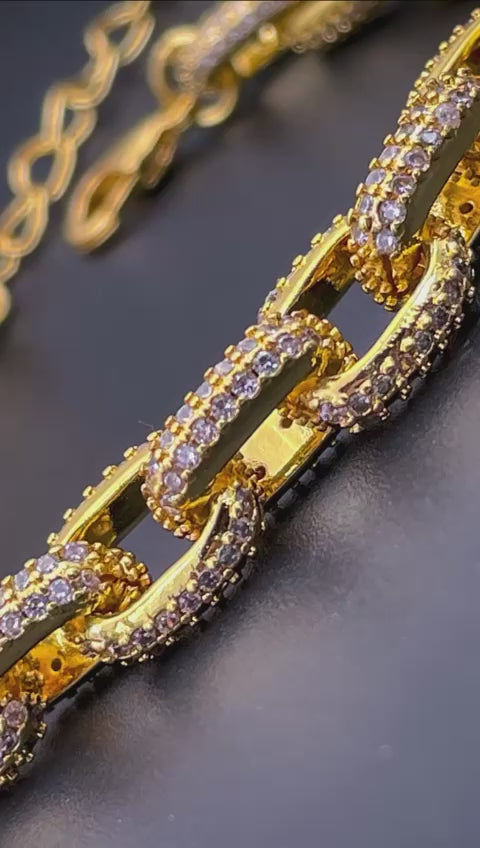 Hip Hop Iced Out Studded Curb Chunky Links Gold Chain Bracelet Bulk