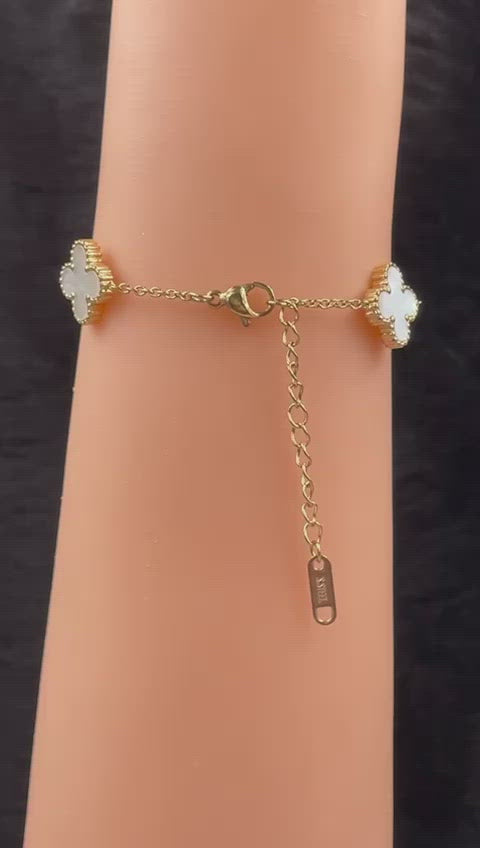 Clover Stainless Steel Flower White Link Chain Bracelet Women Bulk