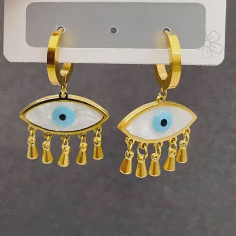 Copper Evil Eye Gold White Mother Of Pearl Drop Earring Pair Bulk