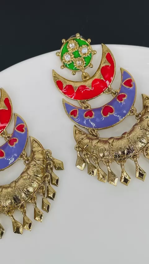 Designer Chaand Gold Plated Meenakari Dangling Earring For Women Bulk