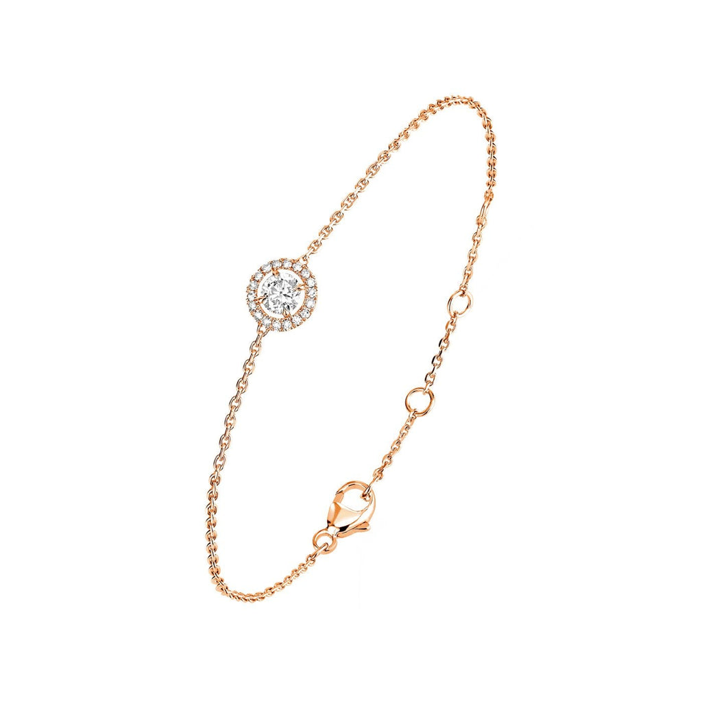 Brass 18K Rose Gold Round Crystal Halo Chain Bracelet For Women Bulk