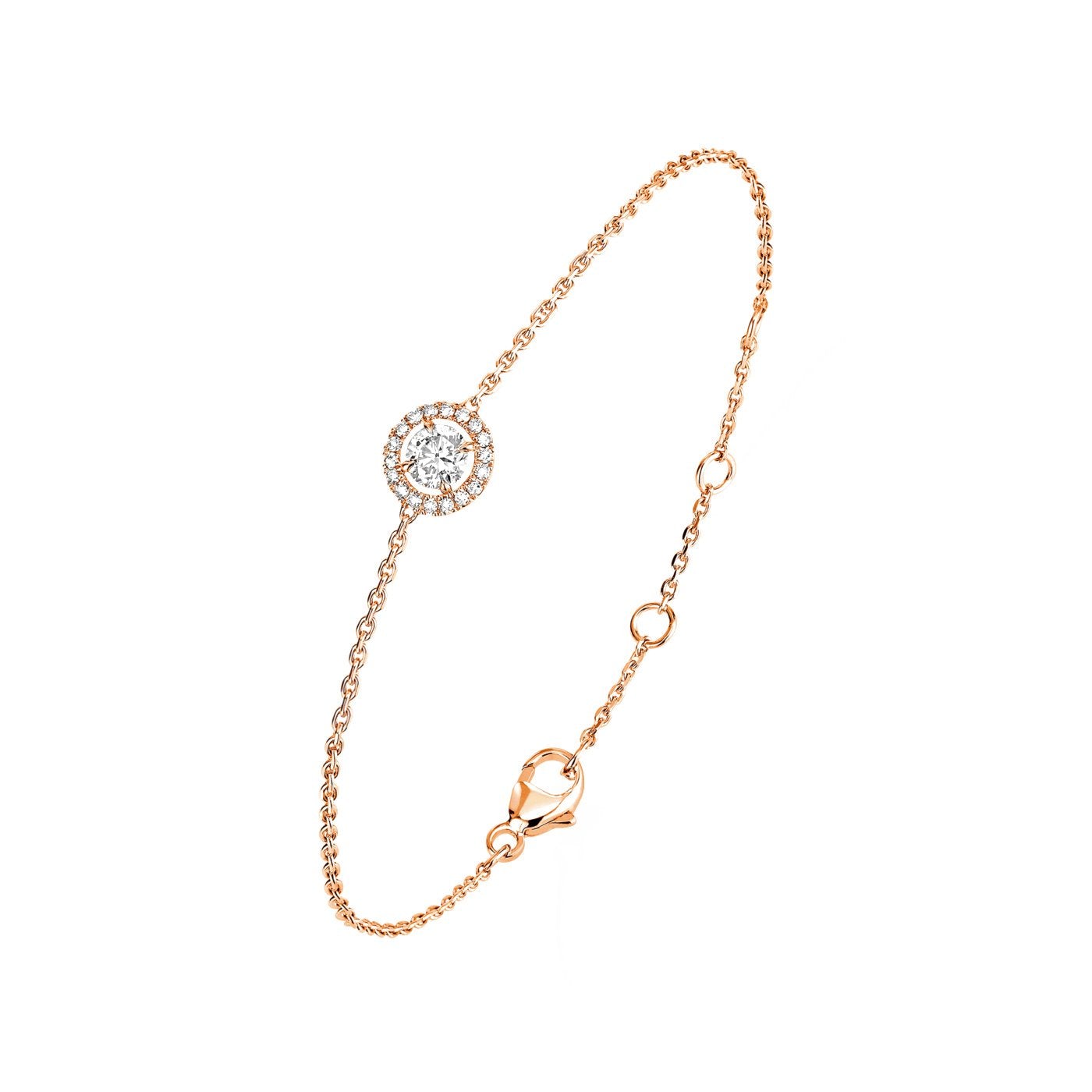 Brass 18K Rose Gold Round Crystal Halo Chain Bracelet For Women Bulk