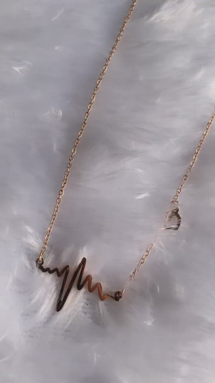 Lightning Heart Beat Rose Gold Slim Stainless Steel Necklace Pendant Chain For Women