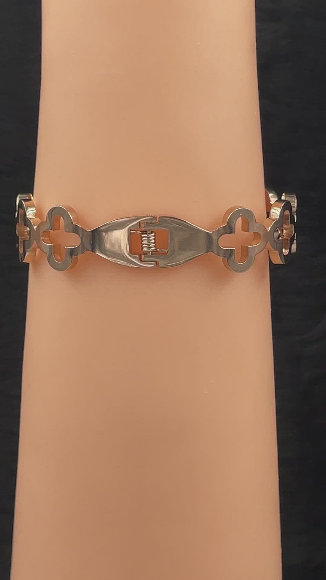 Stainless Steel Cubic Zirconia Rose Gold Clover Bangle Cuff Kada Bulk