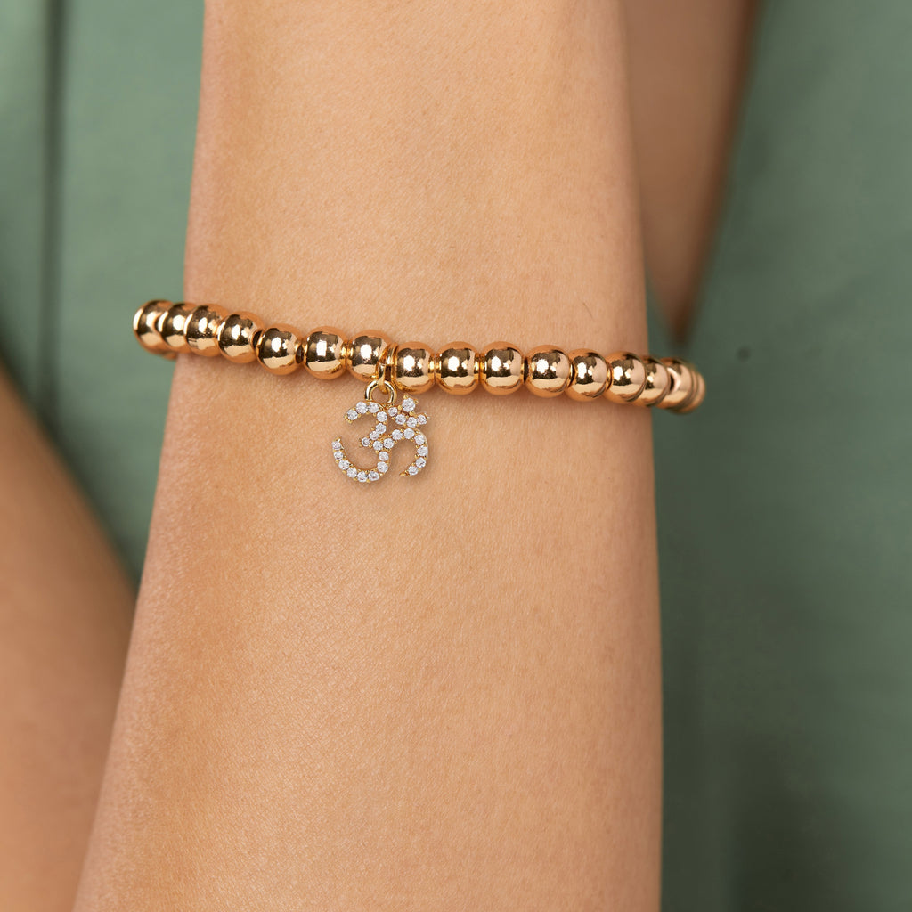 Brass 18K Om Charm Embellishment Bracelet For Women Bulk