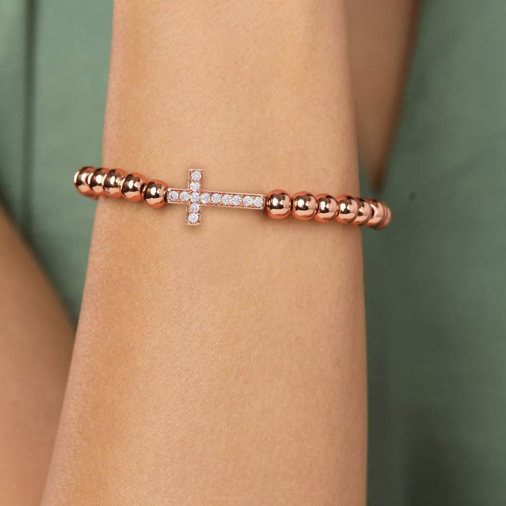Brass 18K Crystal Studded Cross Embellishment Bracelet For Women Bulk