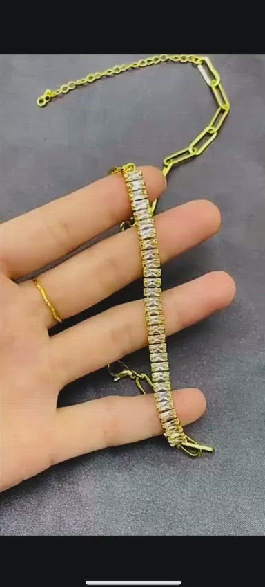 Gold Baguette Choker Cubic Zirconia Chain For Women Bulk